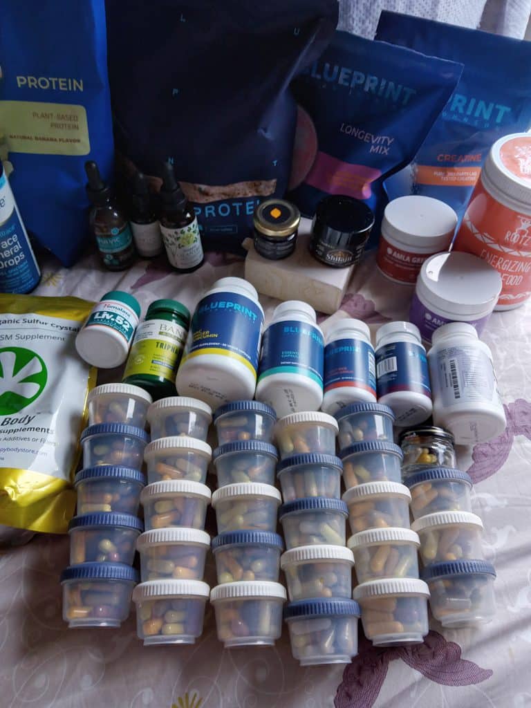 Bryan Johnsons's blueprint photo of supplements